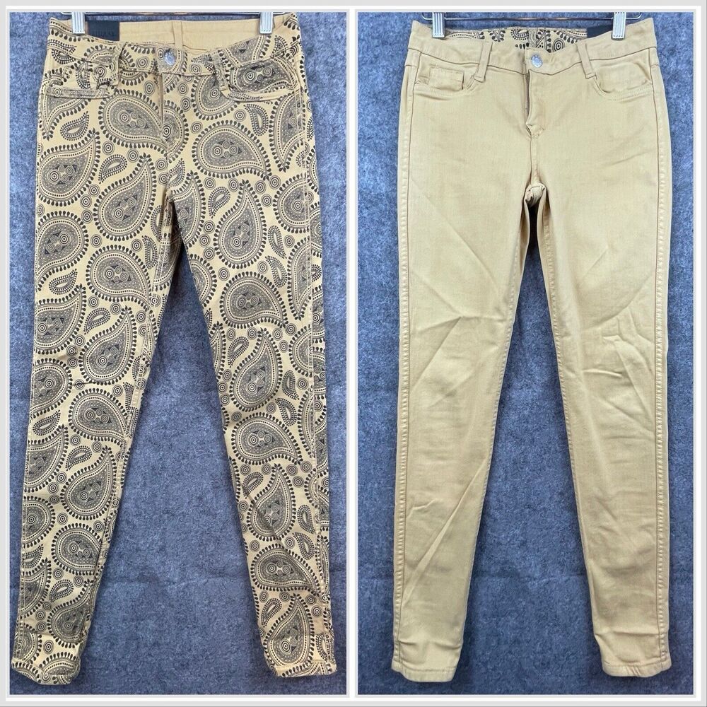 Bleulab Jeans Womens Small‎ Reversible Beige Paisley Jegging Skinny Y2K 90s